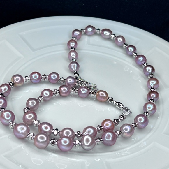 Jewelry - Handmade Pink Metallic Freshwater Edison Baroque Pearl Necklace Bracelet Set